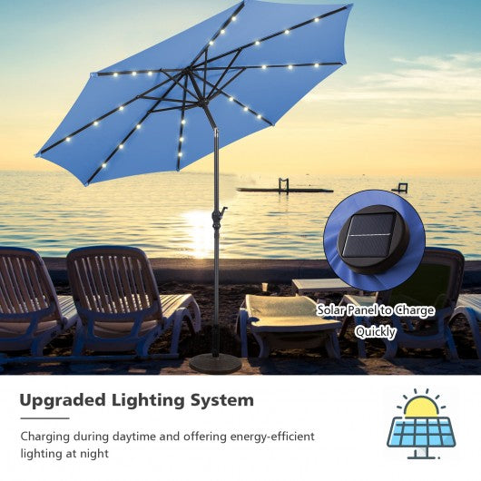 10 ft Patio Solar Umbrella with Crank and LED Lights-Blue