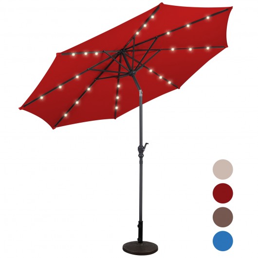 10FT Patio Solar Umbrella LED Patio Market Steel Tilt W- Crank Outdoor New-Burgundy
