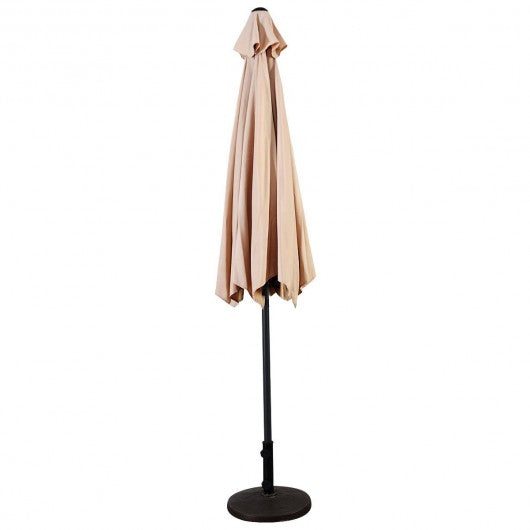 10FT Patio Umbrella 6 Ribs Market Steel Tilt W- Crank Outdoor Garden without Weight Base-beige
