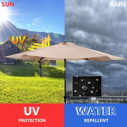 10FT Patio Umbrella 6 Ribs Market Steel Tilt W- Crank Outdoor Garden without Weight Base-beige