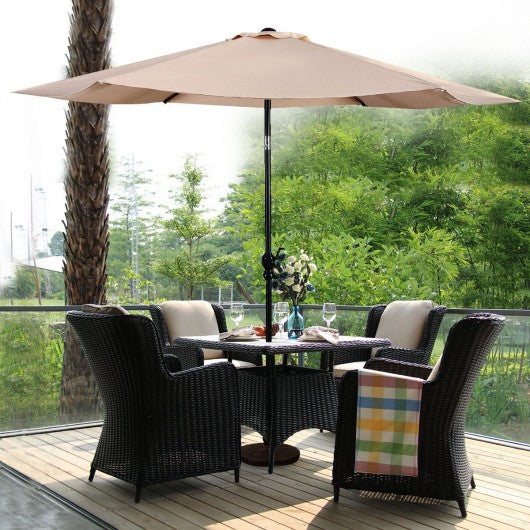 10FT Patio Umbrella 6 Ribs Market Steel Tilt W- Crank Outdoor Garden without Weight Base-beige
