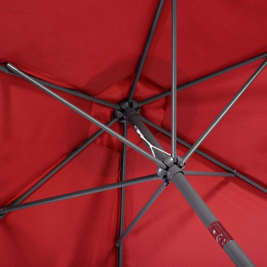 10FT Patio Umbrella 6 Ribs Market Steel Tilt W- Crank Outdoor Garden without Weight Base-Burgundy