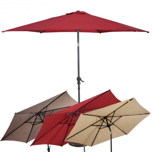10FT Patio Umbrella 6 Ribs Market Steel Tilt W- Crank Outdoor Garden without Weight Base-Burgundy