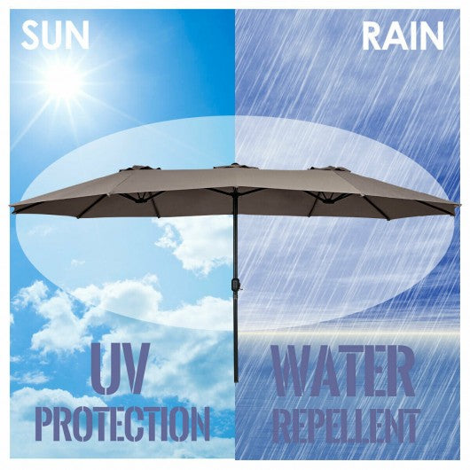 15' Twin Patio Umbrella Double-Sided Outdoor Market Umbrella without Base -Tan