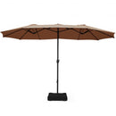 15 Foot Extra Large Patio Double Sided Umbrella with Crank and Base-Tan