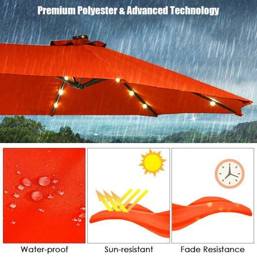 15 Ft Solar LED Patio Double-sided Umbrella Market Umbrella with Weight Base-Orange