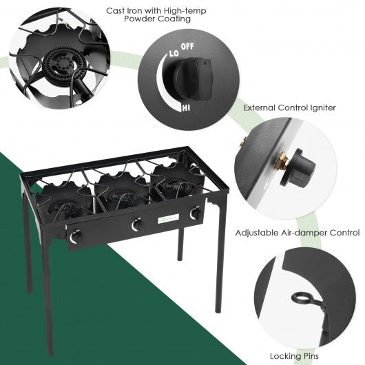 225 000-BTU Portable Propane 3 Burner Gas Cooker