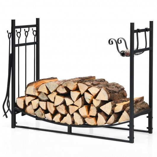 36 Inch Fireplace Log Holder with Kindling Holders and Shovel