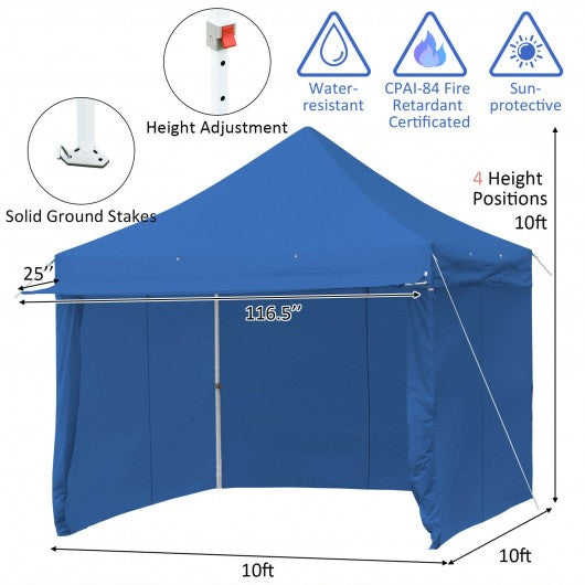 10x10ft Pop up Gazebo with 4 Height and Adjust Folding  Awning -300' Blue