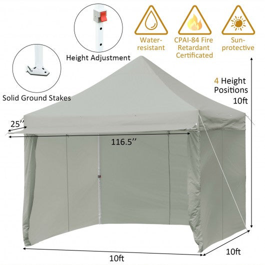 10x10ft Pop up Gazebo with 4 Height and Adjust Folding  Awning -Gray