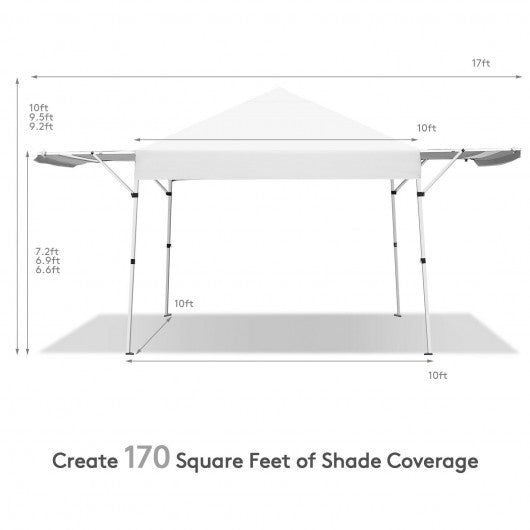 17 Feet x 10 Feet Foldable Pop Up Canopy with Adjustable Instant Sun Shelter-White
