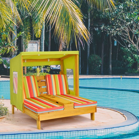 Kids Lounge Patio Lounge Chair with Cup Holders and Awning