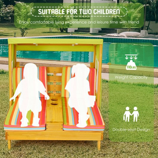 Kids Lounge Patio Lounge Chair with Cup Holders and Awning