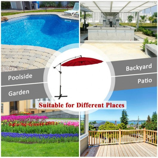10 Foot Patio Offset Umbrella Market Hanging Umbrella for Backyard Poolside Lawn Garden-Burgundy
