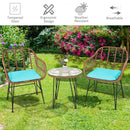 3 Pcs Patio Rattan Bistro Set with Cushion-Turquoise