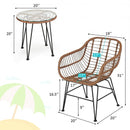 3 Pcs Patio Rattan Bistro Set with Cushion-Turquoise