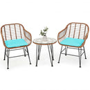 3 Pcs Patio Rattan Bistro Set with Cushion-Turquoise