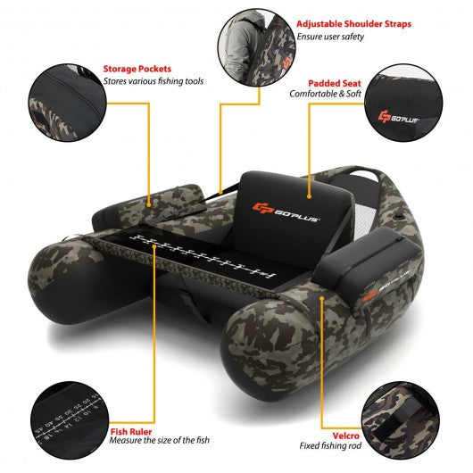 Inflatable Fishing Float with Adjustable Straps & Storage Pockets