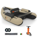 Inflatable Fishing Float Tube with Pump Storage Pockets and Fish Ruler-Beige