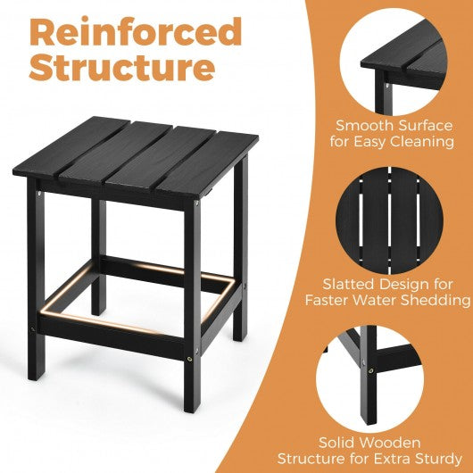 15" Patio Square Wooden Slat End Side Coffee Table for Garden-Black