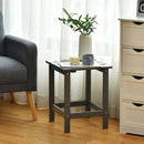 15" Patio Square Wooden Slat End Side Coffee Table for Garden-Gray