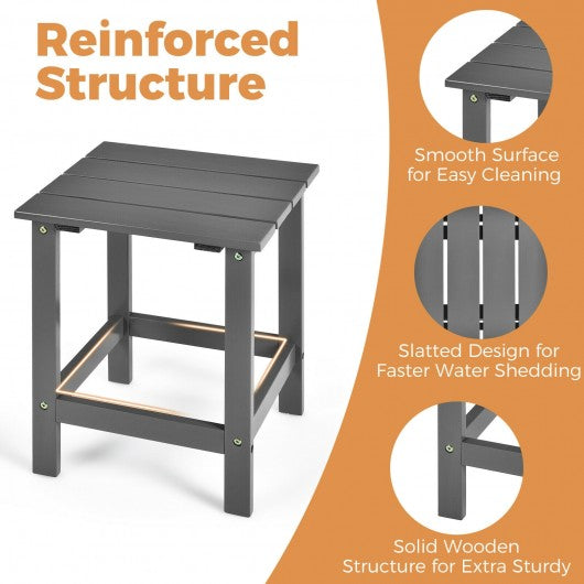 15" Patio Square Wooden Slat End Side Coffee Table for Garden-Gray