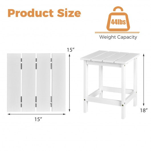 15" Patio Square Wooden Slat End Side Coffee Table for Garden-White
