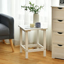 15" Patio Square Wooden Slat End Side Coffee Table for Garden-White