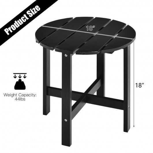 18" Patio Round Side Wooden Slat End Coffee Table for Garden-Black