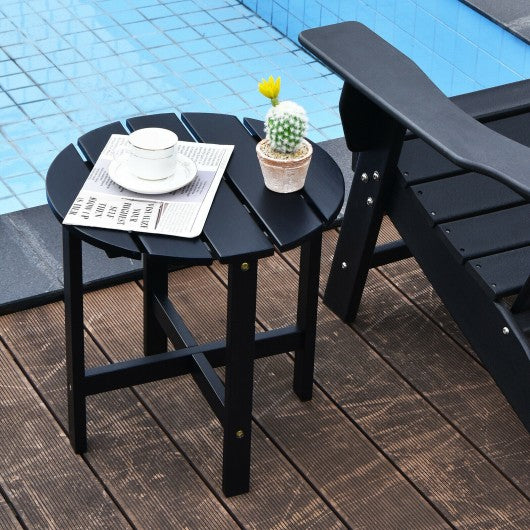 18" Patio Round Side Wooden Slat End Coffee Table for Garden-Black