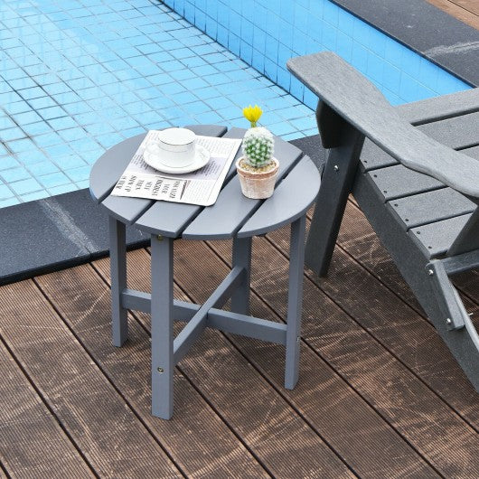 18" Patio Round Side Wooden Slat End Coffee Table for Garden-Gray