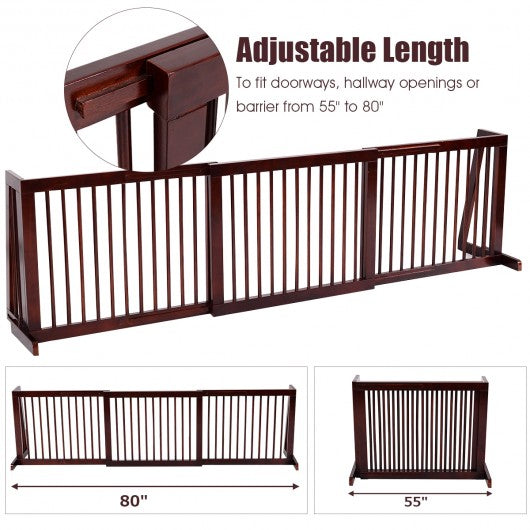 Folding Adjustable Free Standing 3 Panel Wood Fence