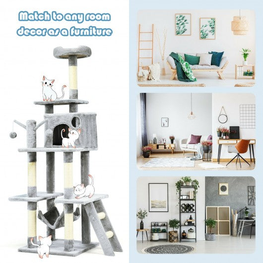 66" Cat Tree Condo Kitten Multi-Level Activity Center-Gray