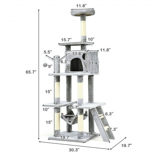 66" Cat Tree Condo Kitten Multi-Level Activity Center-Gray
