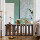 24" Folding Wooden Freestanding Dog Gate with 360° Flexible Hinge for Pet-Espresso