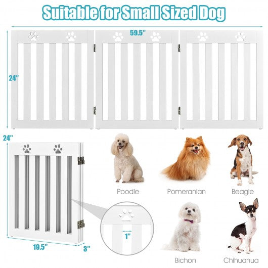 24" Folding Wooden Freestanding Dog Gate with 360° Flexible Hinge for Pet-White