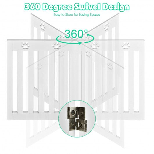 24" Folding Wooden Freestanding Dog Gate with 360° Flexible Hinge for Pet-White