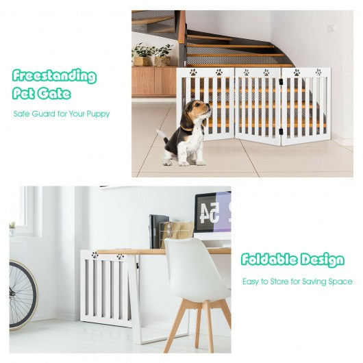 24" Folding Wooden Freestanding Dog Gate with 360° Flexible Hinge for Pet-White