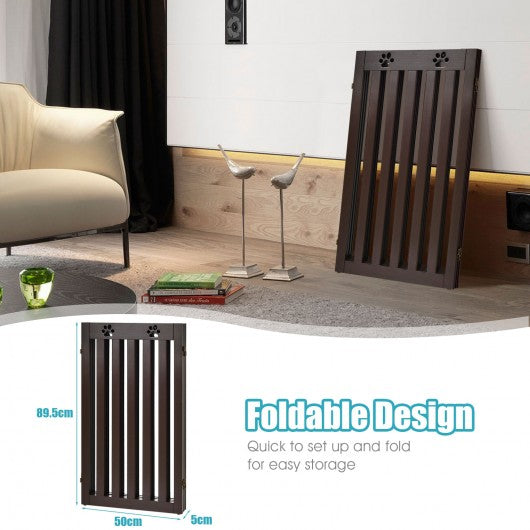 36" Folding Wooden Freestanding Pet Gate Dog Gate with 360° Flexible Hinge-Espresso