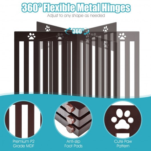 36" Folding Wooden Freestanding Pet Gate Dog Gate with 360° Flexible Hinge-Espresso