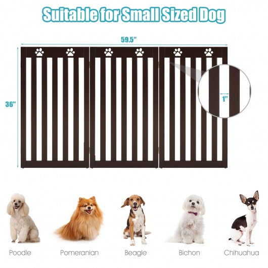 36" Folding Wooden Freestanding Pet Gate Dog Gate with 360° Flexible Hinge-Espresso