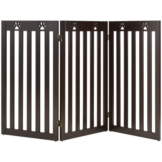 36" Folding Wooden Freestanding Pet Gate Dog Gate with 360° Flexible Hinge-Espresso