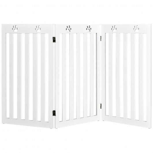 36" Folding Wooden Freestanding Pet Gate Dog Gate with 360° Flexible Hinge-White