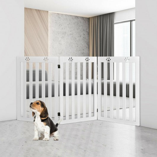 36" Folding Wooden Freestanding Pet Gate Dog Gate with 360° Flexible Hinge-White