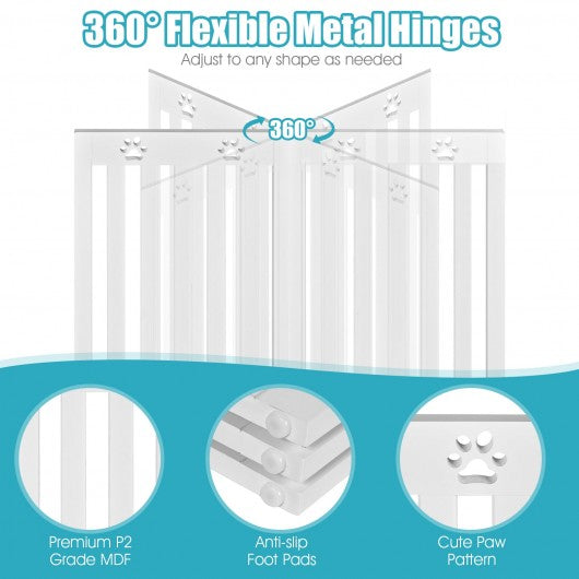 36" Folding Wooden Freestanding Pet Gate Dog Gate with 360° Flexible Hinge-White