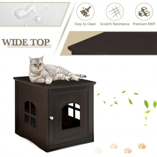 Side Table Nightstand Decorative Cat House-Brown
