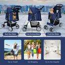 Foldable 4-Wheel Pet Stroller with Storage Basket-Navy