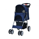 Foldable 4-Wheel Pet Stroller with Storage Basket-Navy