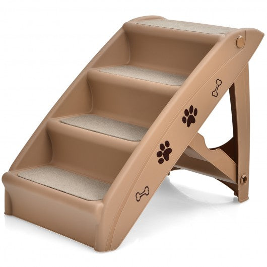 Collapsible Plastic Pet Stairs 4 Step Ladder for Small Dog and Cats-Coffee