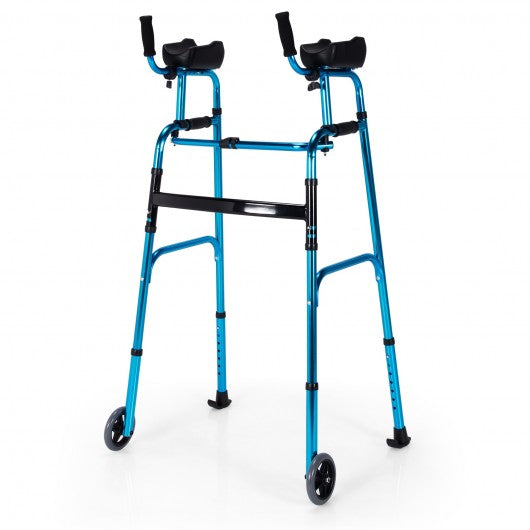 Folding Adjustable Aluminum Wheel Walking Frame-Navy